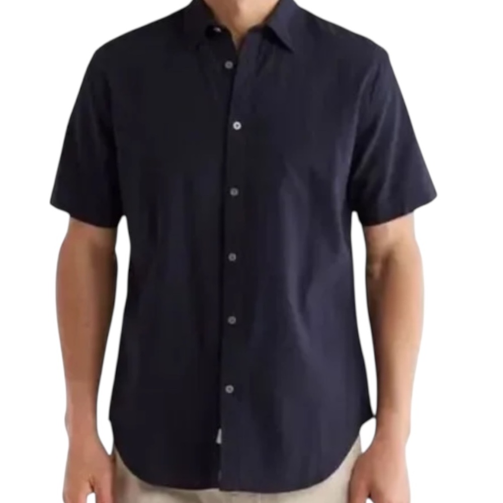 COASTAORO Aarav Linen Blend Short Sleeve Button-Up Shirt Navy Size S NEW
